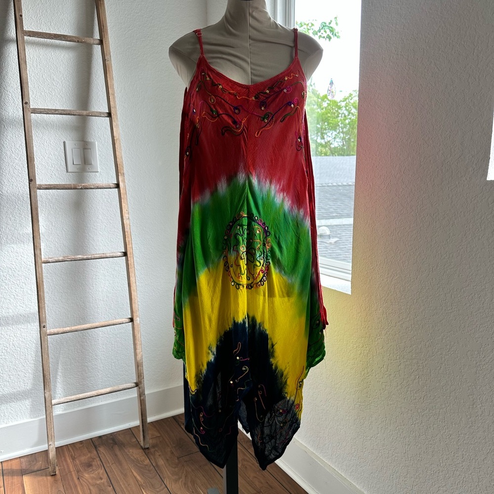 Ace Fashion Rasta Tye Dye Embroidered Flowy dress sz: Med